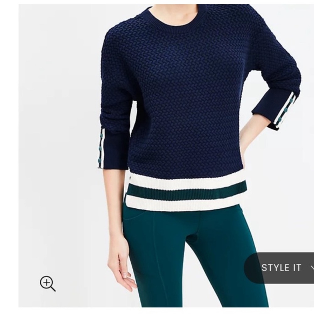 Lou & Grey Navy Braided Hunter Green Stripes Sweater sz XL